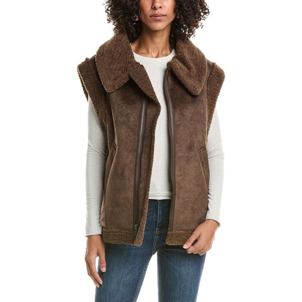 Frye Womens Faux Sherpa Vest, Brown